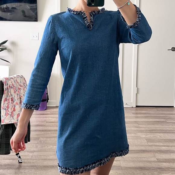 Dresses & Skirts - Mini jean dress with fur trim